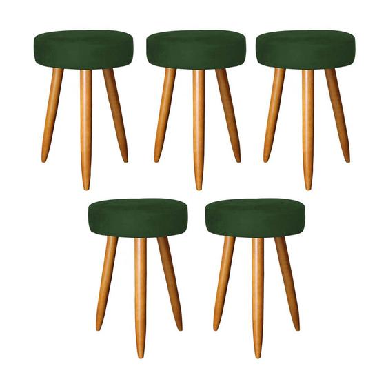 Imagem de Kit 05 Banqueta Alta Julia 50cm Bar Cozinha Balcão Bistrô Pé Palito Caramelo Suede Verde - Ahz Móveis