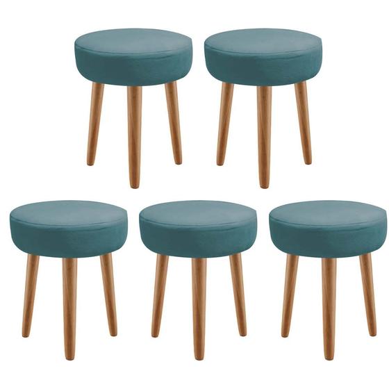 Imagem de Kit 05 Banqueta Alta Julia Industrial 55cm Pé Palito Caramelo Suede Azul Turquesa - Ahz Móveis