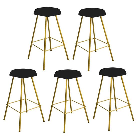 Imagem de Kit 05 Banqueta Alta Lari Eiffel Hexágono Bancada Bar Balcão Bistrô Ferro Dourado material sintético Preto - Ahz Móveis