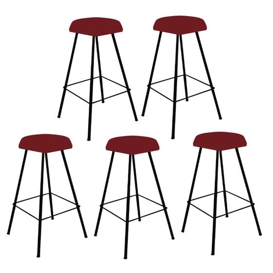 Imagem de Kit 05 Banqueta Alta Lari Eiffel Hexágono Cozinha Bar Balcão Bistrô Ferro Preto material sintético Vermelho - Ahz Móveis