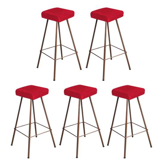 Imagem de Kit 05 Banqueta Alta Lira Eiffel Industrial Cozinha Bar Balcão Bistrô Ferro Bronze material sintético Vermelho - Ahz Móveis