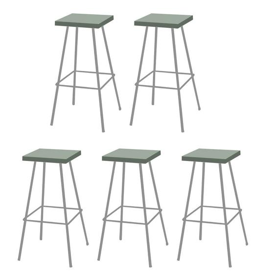 Imagem de Kit 05 Banquetas Alta Eliza 75cm Industrial Para Cozinha Ferro Cinza 100% MDF Verde - Ahazzo Móveis