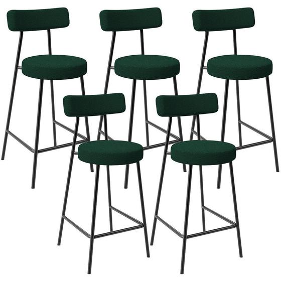 Imagem de Kit 05 Banquetas Baixa Para Cozinha Sala De Jantar Bar Bancada Milão L02 Bouclê Verde -LyamDecor