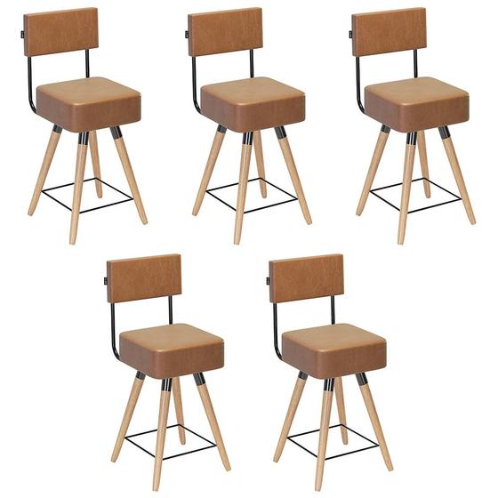 Imagem de Kit 05 Banquetas Cadeiras Decorativas Barcelona 73cm com Encosto Corano Amarula - Desk Design