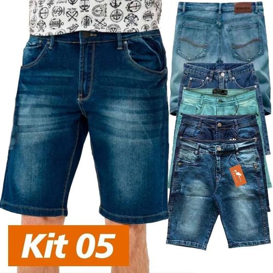 Imagem de Kit 05 Bermudas Jeans Masculina Kaimu Elastano Premium