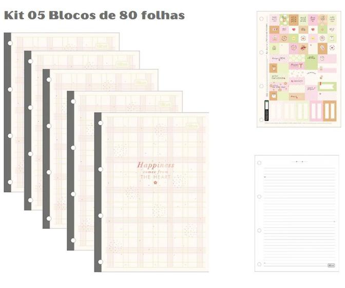 Imagem de Kit 05 Blocos de Refil Tiliflex Fichário Caderno Argolado Universitário Soho 80 Folhas TILIBRA