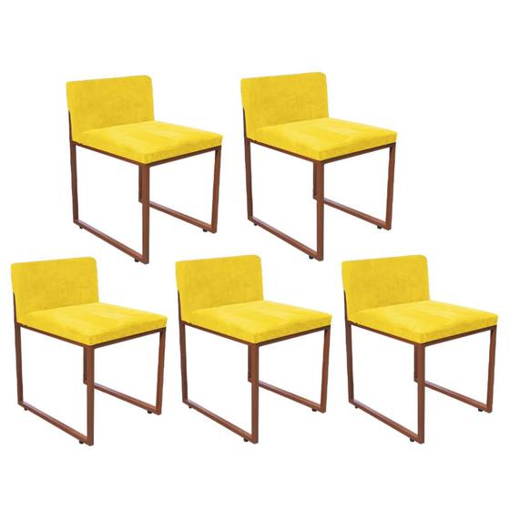 Imagem de Kit 05 Cadeiraa De Jantar Escritório Recepção Lee Office Industrial Ferro Bronze material sintético Amarelo - Ahz Móveis