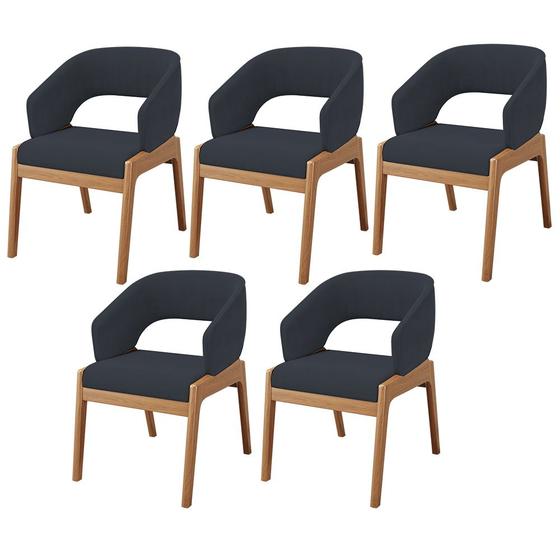 Imagem de Kit 05 Cadeiras de Jantar e Estar Living Estofada Lince L02 Suede Preto - Lyam Decor