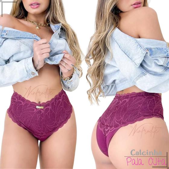Imagem de Kit 05 Calcinha Cinta Feminina Cós Alto Reforçada Com Renda