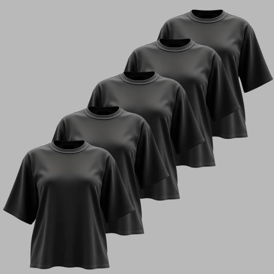 Imagem de Kit 05 Camiseta Feminina Plus Size Lisa 100% Algodão Gola Redonda Manga Curta G1 A G3