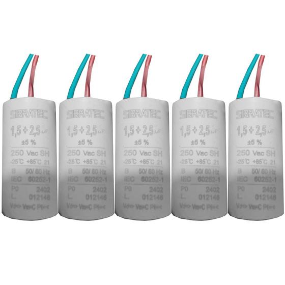Imagem de Kit 05 capacitor permanente duplo 1,5 2,5uf/250v sibratec