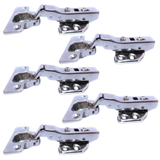 Imagem de Kit 05 Dobradiças Inox Curva Amortecedor Click + Parafusos