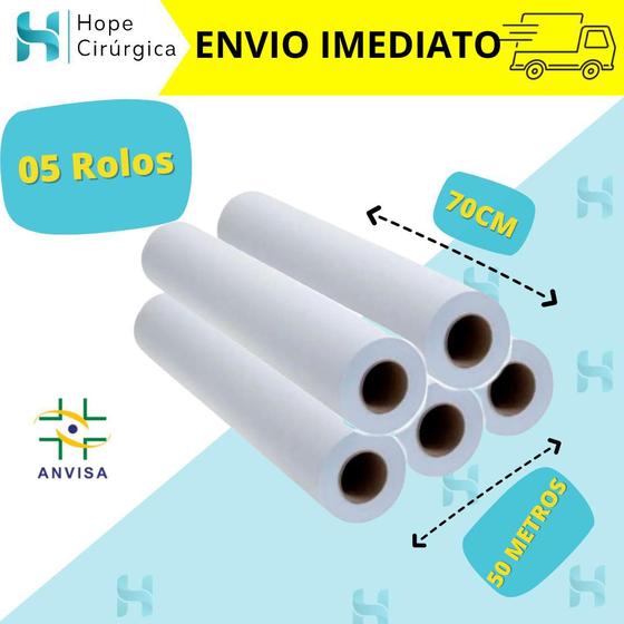 Imagem de Kit 05 Lençóis Descartáveis de Papel Hospitalar para Maca 70x50 cm cada rolo