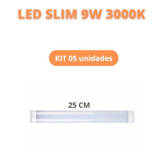 Imagem de KIT 05 LUMINÁRIAS LED SLIM 25CM 9W 700Lm 3000K BRANCO QUENTE