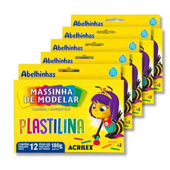 Imagem de Kit 05 Massinha de Modelar Plastilina 180g 12 Cores Acrilex