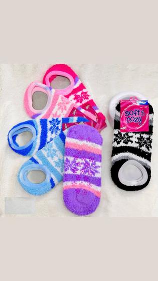 Imagem de Kit 05 Pares Meia Soquete Estilo Pantufa Lã Veludo Adulto Pelúcia Coloridas Inverno