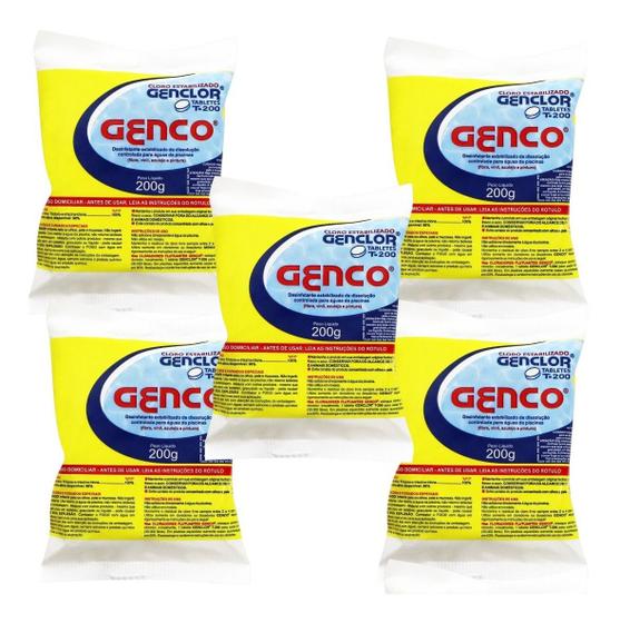 Imagem de Kit 05 Pastilha Tablete Genco Genclor 200g Para Piscina