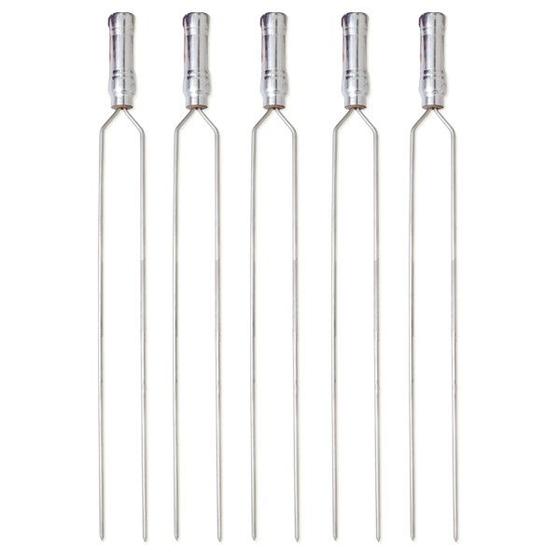 Imagem de Kit 05 Peças Espeto Churrasco Aço Inox Duplo  85 Cm Cabo Em Madeira Revestido