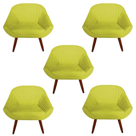 Imagem de Kit 05 Poltrona Anitta Pés Palito Suede Amarelo - D'Classe Decor