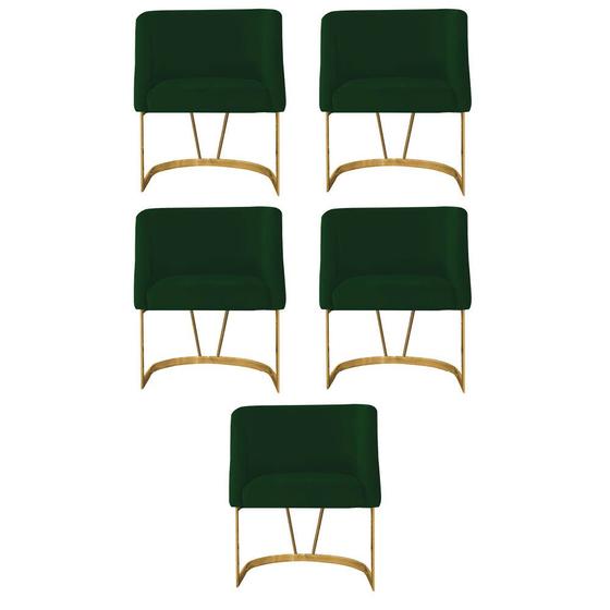 Imagem de Kit 05 Poltrona Cadeira Aurora Luxo Confort Industrial Ferro Dourado Suede Verde Escuro - Ahz Móveis