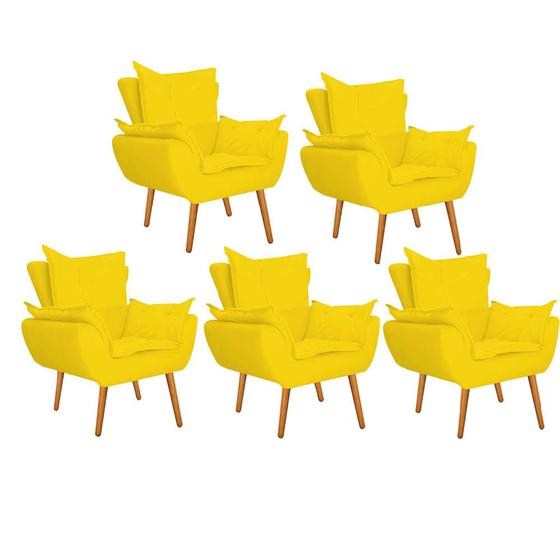 Imagem de Kit 05 Poltrona Cadeira Decorativa  Apollo Sala de Estar Recepção Escritório material sintético Amarelo - Damaffê Móveis