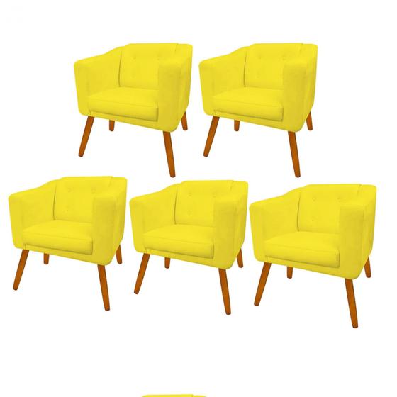 Imagem de Kit 05 Poltrona Cadeira Decorativa  Céci Sala de Estar Recepção Escritório Suede Amarelo - Damaffê Móveis