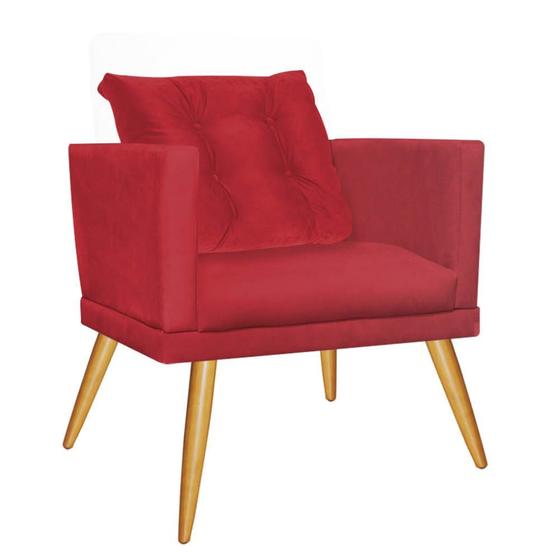 Imagem de Kit 05 Poltrona Cadeira Lucia Confort Com almofada Sala Recepção Escritório Pé Carvalho Suede Vermelho - KDAcanto Móveis