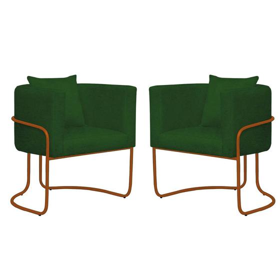 Imagem de Kit 05 Poltrona Cadeira Sirus Luxo Industrial Ferro Bronze Suede Verde Musgo - Ahz Móveis