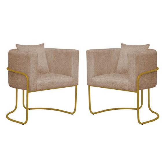 Imagem de Kit 05 Poltrona Cadeira Sirus Luxo Industrial Ferro Dourado Suede Capuccino - Ahz Móveis