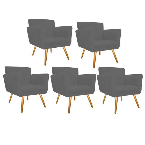 Imagem de Kit 05 Poltronas Cadeira Decorativa Cloe  Pé Palito Para Sala de Estar Recepção Escritório Corinho Cinza - Damaffê Móveis