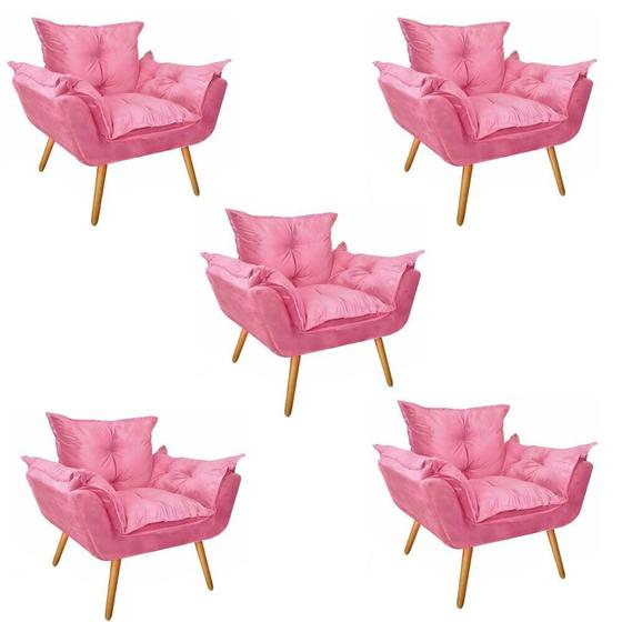 Imagem de Kit 05 Poltronas Cadeira Fatte Confort Recepção Sala de Jantar Escritório Suede Rosa - Ahazzo Móveis