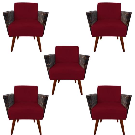 Imagem de Kit 05 Poltronas Chanel Braça Tramada Pés Palito Suede Marsala - D'Classe Decor