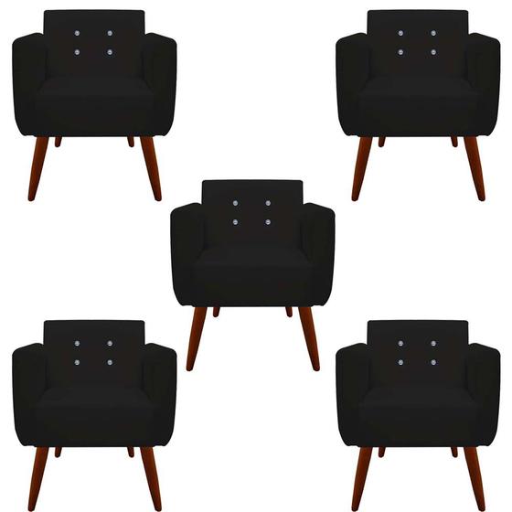 Imagem de kit 05 Poltronas Decorativa Duda C/Strass Suede Preto - D'Classe Decor