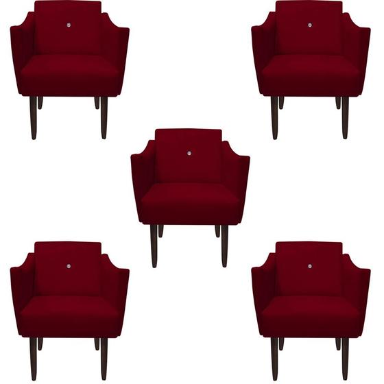 Imagem de Kit 05 Poltronas Decorativa Naty Pés Palito C/Strass Suede Marsala - D'Classe Decor