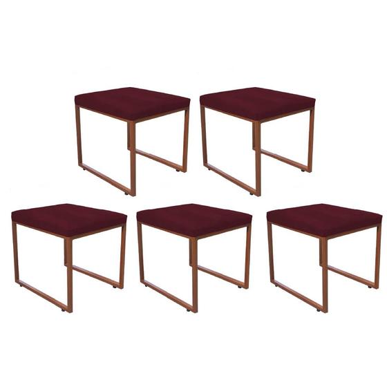 Imagem de Kit 05 Puff Banqueta Stan Para Penteadeira Sala De Jantar Industrial Ferro Bronze Suede Bordô - Ahazzo Móveis