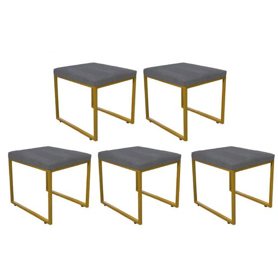 Imagem de Kit 05 Puff Banqueta Stan Para Penteadeira Sala De Jantar Industrial Ferro Dourado Suede Cinza - Ahazzo Móveis