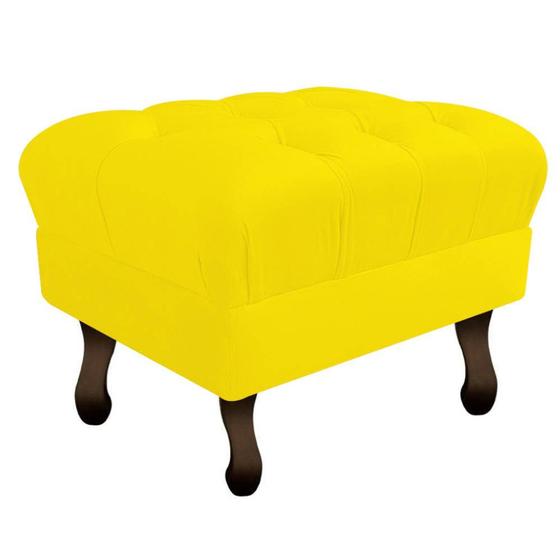 Imagem de Kit 05 Puff Retrô Capitonê Decorativo  Pé em Madeira Sala de Estar Recepção Escritório Tecido Sintético Amarelo - KDAcanto Móveis