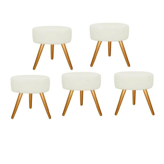 Imagem de Kit 05 Puff Sofia Redondo Decorativo  Pé Palito Sala de Estar Recepção Escritório material sintético Bege - KDAcanto Móveis