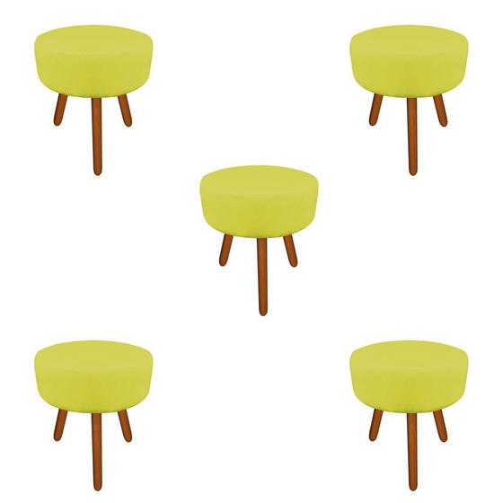 Imagem de Kit 05 Puffs Laura Decorativo Pés Palito Suede Amarelo - D'Classe Decor