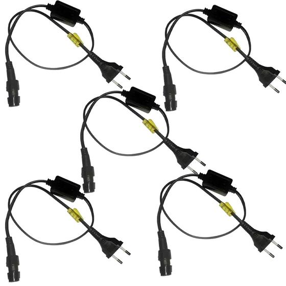 Imagem de Kit 05 rabicho mangueira redonda led preto bivolt