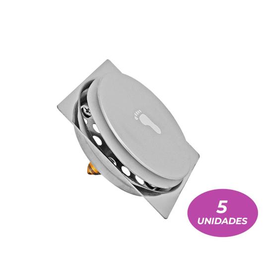 Imagem de Kit 05 Ralo Click Quadrado 10x10 Inox Veda Cheiro E Insetos