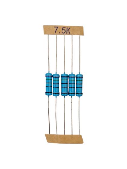Imagem de Kit 05 resistor de precisão 7.5k 7k5 1% 2w