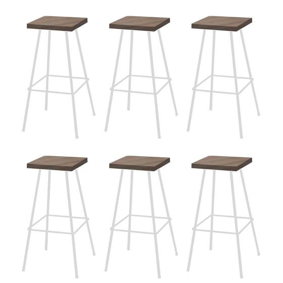 Imagem de Kit 06 Banquetas Alta Eliza 75cm Industrial Para Cozinha Ferro Branco 100% MDF Rústico - Ahz Móveis