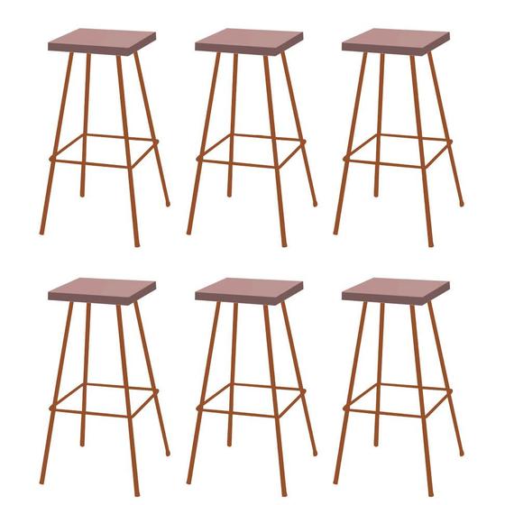 Imagem de Kit 06 Banquetas Alta Eliza 75cm Industrial Para Cozinha Ferro Bronze 100% MDF Rose - Ahz Móveis