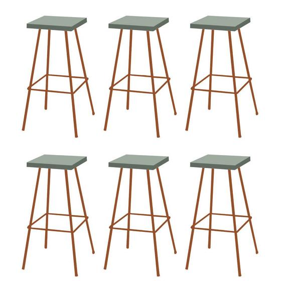 Imagem de Kit 06 Banquetas Alta Eliza 75cm Industrial Para Cozinha Ferro Bronze 100% MDF Verde - Ahazzo Móveis