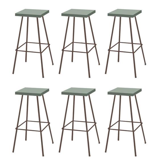 Imagem de Kit 06 Banquetas Alta Eliza 75cm Industrial Para Cozinha Ferro Marrom 100% MDF Verde - Ahazzo Móveis