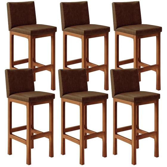Imagem de Kit 06 Banquetas Altas Para Cozinha Sala De Jantar Fixa Alya L02 Material Sintético Marrom - Lyam Decor
