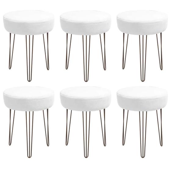 Imagem de Kit 06 Banquetas Puff Jullia Luxo 55cm Industrial Ferro Marrom Suede Branco - Ahazzo Móveis