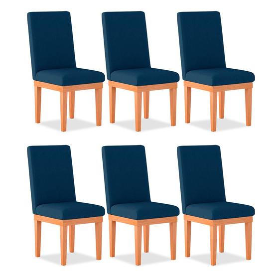 Imagem de Kit 06 Cadeiras Alice Para Mesa de Jantar Linho Azul - Madeira Prima Deccor