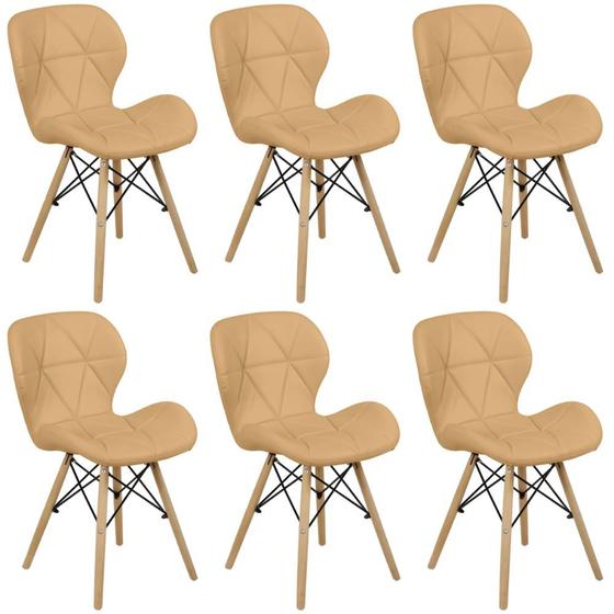 Imagem de Kit 06 Cadeiras Charles Eames Eiffel Slim Wood Estofada - Nude Escuro